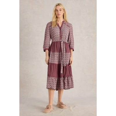 White Stuff Mabel Mixed Print Dress Navy Multi Maat: 12 REGULAR | Midi Jurken Outlet | Dames | Blauw