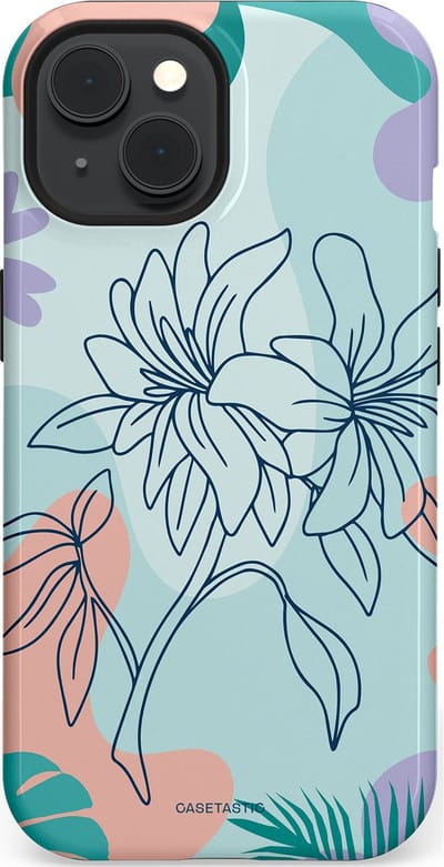 Casetastic Hoesje Geschikt voor Apple iPhone 15 Magsafe - Stijlvolle Beschermende Duo-layer Case - Mint Bloemprint