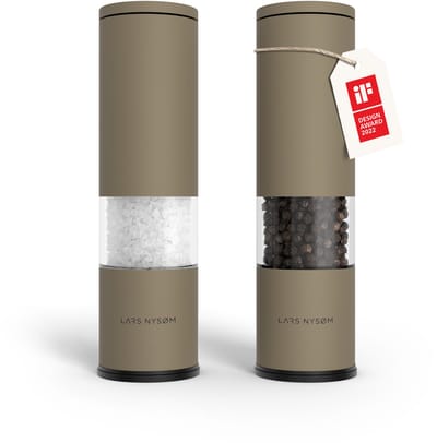 LARS NYSØM Lagom - Zout en Pepermolen Set (2 stuks) - Keramisch maalwerk met Instelbare Maalgraad - Roestvrijstaalen Zoutmolen Pepermolen (Taupe Brown)