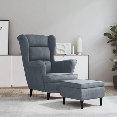 vidaXL - Fauteuil - met - voetenbank - fluweel - donkergrijs