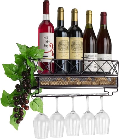 DnA® Wijnrek Muur - Wijnrek - Wijnrek Hout - Zwart - 12cm x 42cm x 18cm