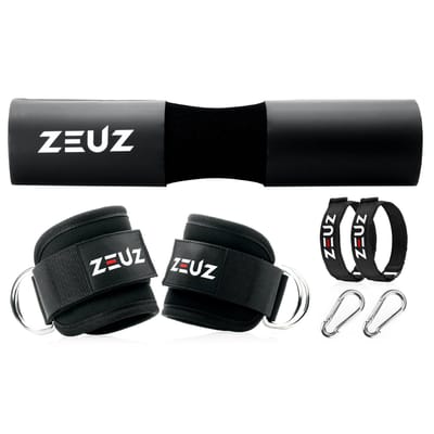 ZEUZ Barbell Pad & 2 Stuks Enkelband Straps Fitness Set – Ankle Cuff Strap & Nekbeschermer – Zwart