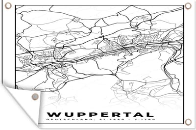 Muurdecoratie Stadskaart - Wuppertal - Plattegrond - Kaart - 180x120 cm - Tuinposter - Tuindoek