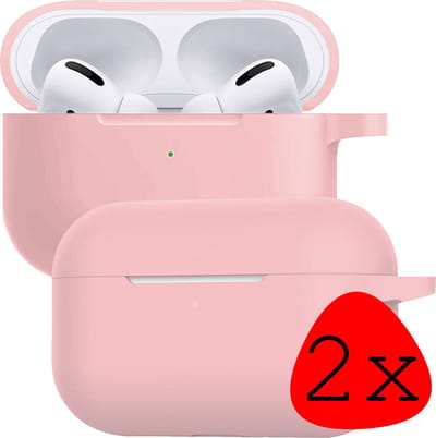 Case - 2 Stuks - Geschikt voor Apple Airpods Pro - Siliconen Hoes met Clip - Silicone Hoesje Cover - Lichtroze