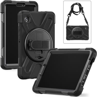 Xccess Tablethoes geschikt voor Apple iPad Mini 7 (2024) Hardcase Backcover | Xccess Survivor All-round + Schouderband | Schokbestendig iPad Mini 7 (2024) Telefoonhoesje | Anti Shock Proof + Standaard - Zwart