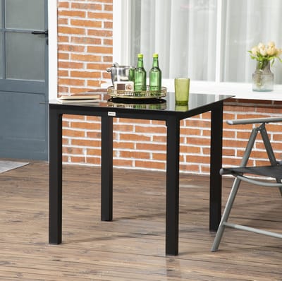 MIVRAY Tuintafel - Vierkante Eettafel Voor 4 Personen Met Gehard Glazen Blad - Voor Tuin Balkon En Terras - Aluminium - 80x80x74 Cm - Zwart