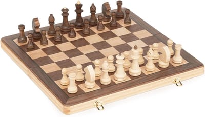 15 inch houten opvouwbare schaakset met 3 inch schaakstukken - Walnoot en Esdoorn