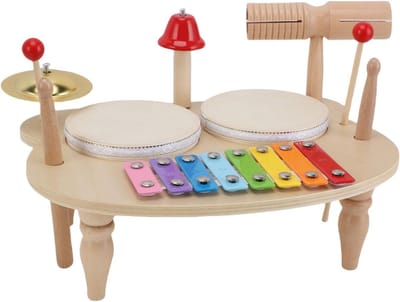 Houten Percussie Speelgoed - Muziekset Kinderen - Ritme Ontwikkeling - Veilige Stevige Constructie - 36 x 27 x 6 cm