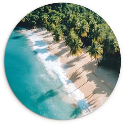 WallCircle® Wandcirkel 120x120 cm - Muurcirkel Tropisch - Strand - Water - Palmbomen - Muurdecoratie woonkamer - Wanddecoratie slaapkamer - Kamer decoratie accessoires - Ronde schilderijen XXL