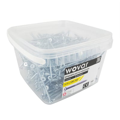 Wovar Voordeelemmer Spaanplaatschroeven Verzinkt 5.0 x 100 mm Torx 20 Deeldraad | 350 stuks