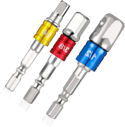 6-delige Impact Grade Socket Adapters Set voor Boormachines, 1/4 3/8 1/2 Inch, Hoogwaardige Verlengstukken voor Snel Boren en Schroeven, Zilver en Zwart