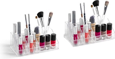 Set van 2x stuks make-up organizers/houder - 13 x 22 x 8 cm - 15-vaks - organizers/opbergbakken voor make-up - Makeup spullen opruimen