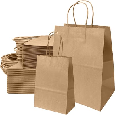 50x Kraft Papieren Zakken met Handvat - Herbruikbare Bruine Cadeauzakken in 2 Maten
