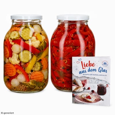 2-delige set inmaakpot 3L TO 100 witte deksel incl. Diamant Gelierzauber receptenboekje