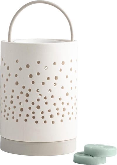 Gusta - Waxbrander - Incl. 2 waxmelts - Hout, keramiek en metaal - Offwhite - ø10x19,5 cm