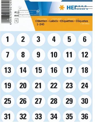 Etiket herma 4124 12mm getallen 1-240 240st | 10 stuks