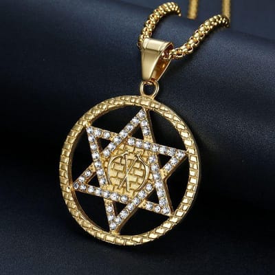 Bijoux Hip Hop Européens et Américains avec Collier Pendentif Étoile de David Hexagramme Incrusté de Diamants brown