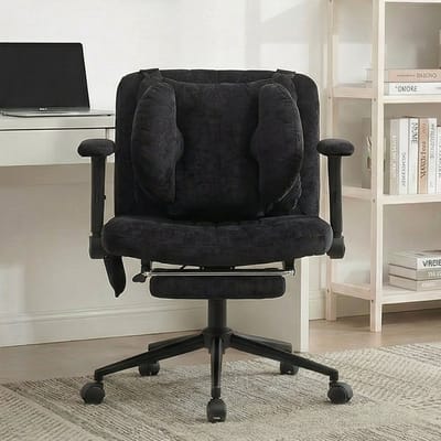 Ergonomische Bureaustoel - Met Lendesteun, Voetensteun en In Hoogte Verstelbaar - Zachte ademende stof - Opvouwbaar en draaibaar -Voor Thuiskantoor en Make-uptafel - zwart