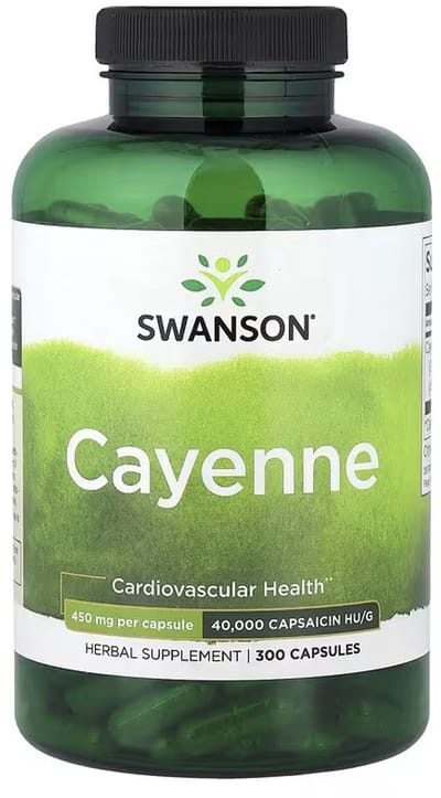 Swanson - Cayenne - Kruidensupplement - 40.000 Capsaïcine HU - 450 mg - 300 Capsules