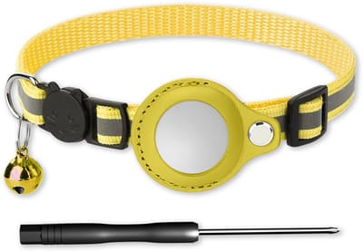 LUQ – Kattenhalsband Geel met Airtag Houder – Reflecterend & Verstelbaar – Met Belletje – Premium Nylon