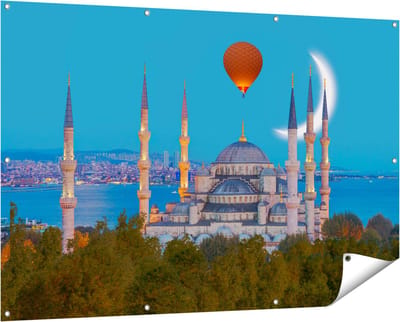 Gards Tuinposter Sultan Ahmetmoskee in Istanbul - 150x100 cm - Tuindoek - Tuindecoratie - Wanddecoratie buiten - Tuinschilderij