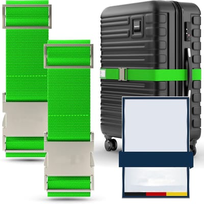 Famanu – Premium kofferriem met metalen gesp - set van 2 - bijzonder stijlvol en opvallend - zeer robuust - inclusief naamplaatje - geschikt voor handbagage tot grote maten - kofferband - kofferband