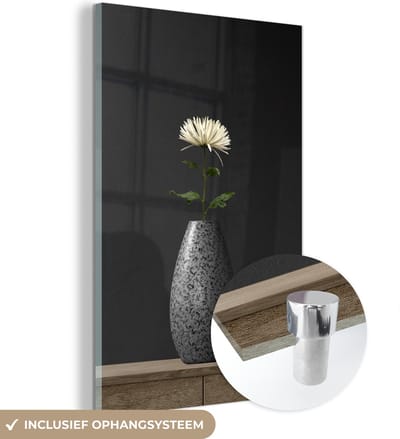 MuchoWow® Glasschilderij 40x60 cm - Schilderij acrylglas - Stilleven - Vaas - Bloem - Foto op glas - Schilderijen