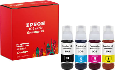 4-pack | Huismerk geschikt voor Epson 102 Inktflessen - Geschikt voor EcoTank ET-2750 - ET-2851 - ET-3700 - ET-3750 - ET-3850 - ET-4750 - ET-4850 - ET-4856