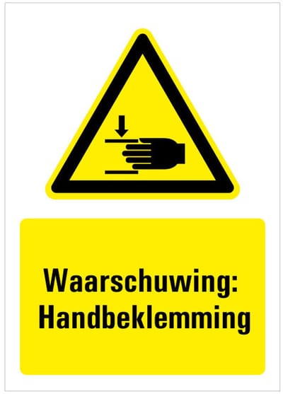 Waarschuwing voor handbeklemming bord met tekst 148 x 210 mm