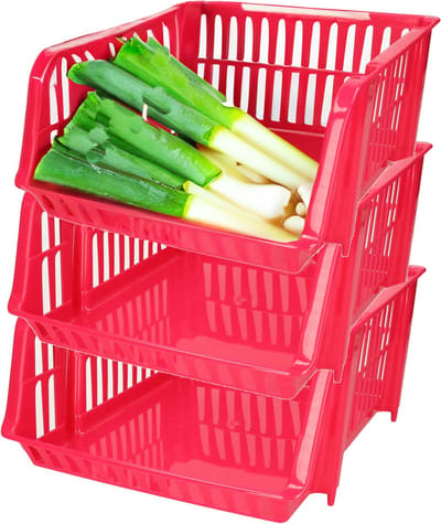 Plasticforte Stapelbare opbergmand - 3x - Roze - 20L - kunststof - 43 x 32 x 16 cm