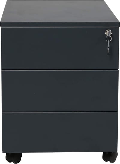 Rolcontainer bureau - Ladeblok op wielen - Thuiswerkplek organiseren - Poedercoating afwerking - 80 x 50 x 60 cm - Antraciet