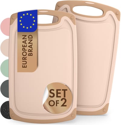 Blumtal Snijplank Linnmon - Kunststof Snijplank met Sapgroeven en Handvat - BPA Vrij - Beige - Large - Set van 2