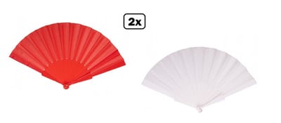 2x Waaier rood en wit - Carnaval optocht thema feest festival decoratie fun verkleedaccesoires