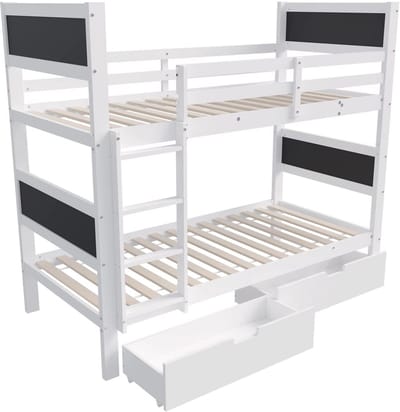 Luxe hoogslaper voor kinderen - 90x200 cm - 2 Kinderbedden - stapelbed - Met Hoektrap, valbeveiliging en raam - Peuterbed