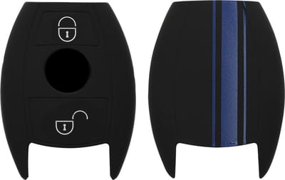 kwmobile autosleutel hoesje geschikt voor Mercedes-Benz 2-knops (Keyless Go) - Autosleutel behuizing in blauw / zwart - Rallystrepen design