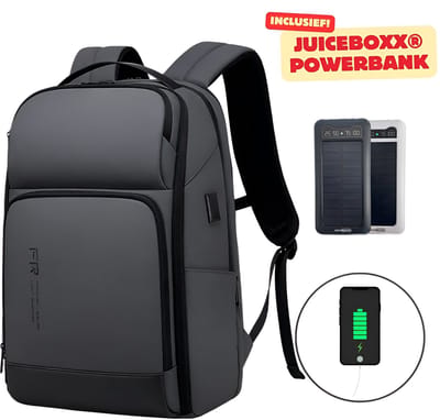 CarryQuest® - Laptop Rugzak - Incl. JuiceBoxx® - Powerbank USB Oplaadfunctie - Spat Waterdicht - Grijs - 35L Capaciteit - Laptopvak tot 15.6 inch