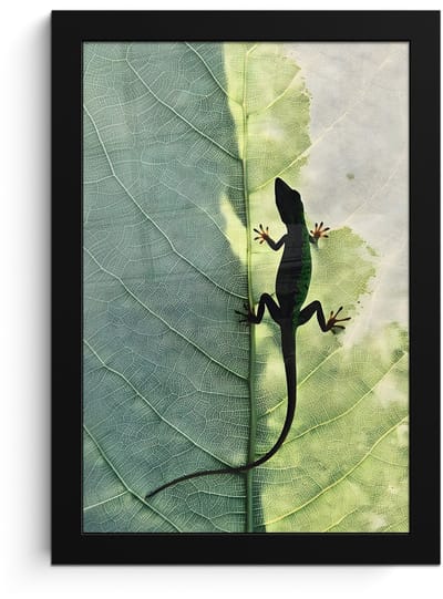 Poster in lijst - Fotolijst 20x30 cm - Posters - Hagedis - Blad - Nerven - Groen - Posterlijst zwart - Decoratie - Wanddecoratie woonkamer - Muurdecoratie slaapkamer