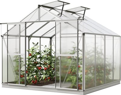 Tuinkas Orchidee 4 aluminium frame 256x256cm polycarbonaat panelen - met grondframe & automatische dakraamopener