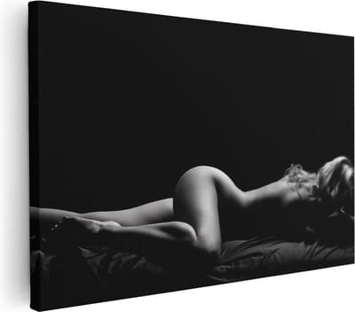 Artaza Canvas Schilderij Vrouw Naakt - 30x20 cm - Klein - Wanddecoratie Erotiek - Muurdecoratie Slaapkamer - Kamer Accessoires Zwart Wit