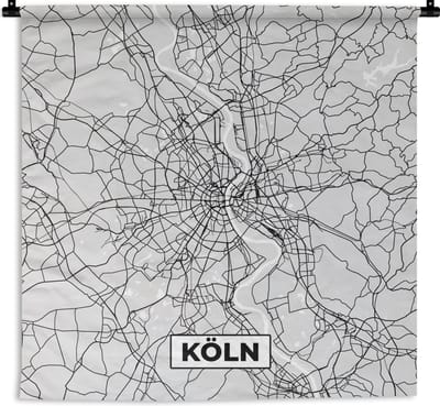 Wandkleed - Wanddoek - Plattegrond - Köln - Duitsland - Kaart - Stadskaart - 180x180 cm - Wandtapijt