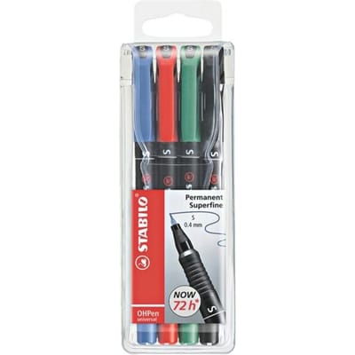 STABILO OHPen - Permanente Marker - Universal S Punt 0,4 mm - Etui Met 4 Kleuren