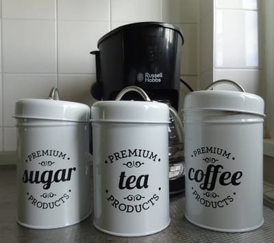 Huishoudelijke Opslagcontainer Set Van 3 Metalen Thee Suiker Koffiebussen | Wit