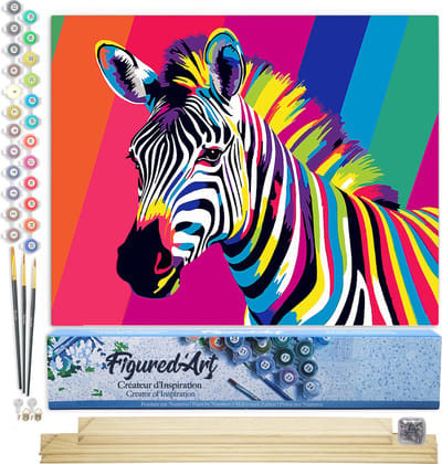 Figured'Art Schilderen op Nummer Volwassenen canvas Pop Art Zebrastreep- Handwerk acrylverf Kit DIY Compleet - 40x50cm met DIY houten lijst