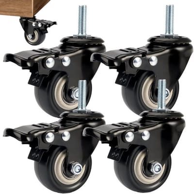 Dailygoods- Meubelwielen met Rem - Zwenkwielen Set van 4 - Zwenkwielen met Schroefdraad M8 - Rubber Zwenkwielen - Stil en Schokbestendig - Hoogwaardig Materiaal
