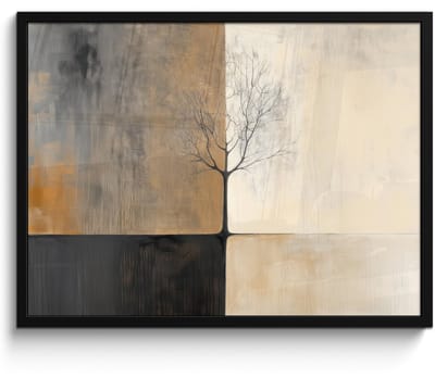 Poster in lijst - Fotolijst 80x60 cm - Posters - Boom - Vlakken - Takken - Kleurverloop - Posterlijst zwart - Decoratie - Wanddecoratie woonkamer - Muurdecoratie slaapkamer