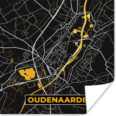 Poster Kaart - Oudenaarde - Goud - Plattegrond - Stadskaart - 100x100 cm XXL