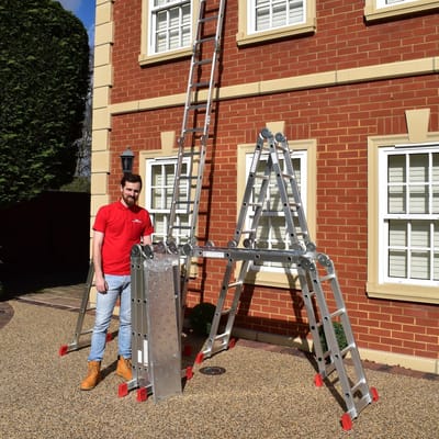 Home Master® Aluminium Multifunctionele Ladder – 4x4 – 4,75 m – 6-in-1 Multifunctioneel – Laag Platform – 150 kg Draagvermogen – EN131-gecertificeerd