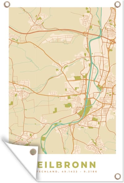 Muurdecoratie Heilbronn - Plattegrond - Vintage - Stadskaart - Kaart - 120x180 cm - Tuinposter - Tuindoek