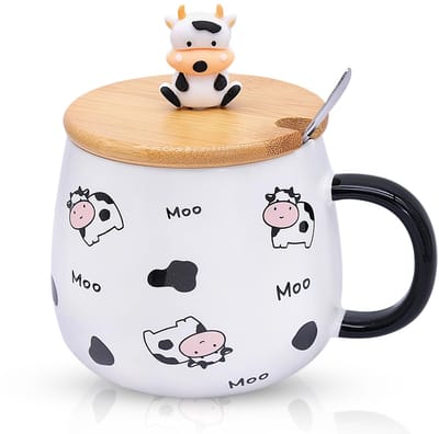 Leuke Keramische Koffiemok met Deksel en Roestvrijstalen Lepels, 480 ml 3D Dier Koffiemok Porselein Grappig Verjaardagscadeau voor Vrouwen Vrienden Kinderen Meisjes