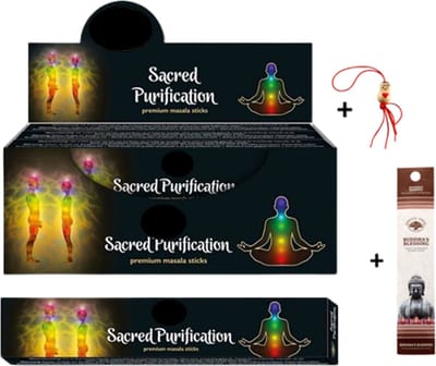 2 pakjes met 15 gram - Masala - Wierook - Wierookstokjes - Incense sticks - Sacred Purification + 5 Mini Wierookstokjes + Gelukspoppetje